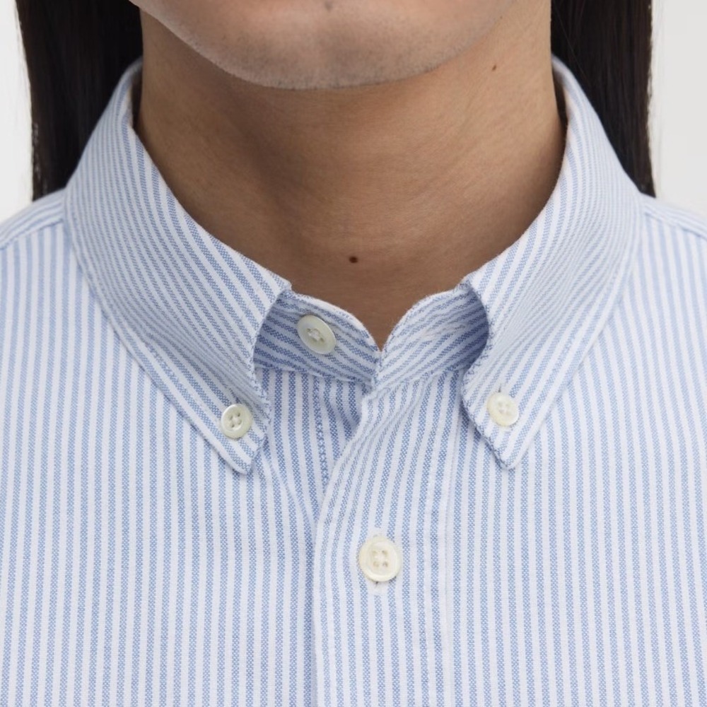 ASKET The Oxford Shirt Small Long Blue Stripe Button Down Organic Preppy Minimal - Picture 4 of 14